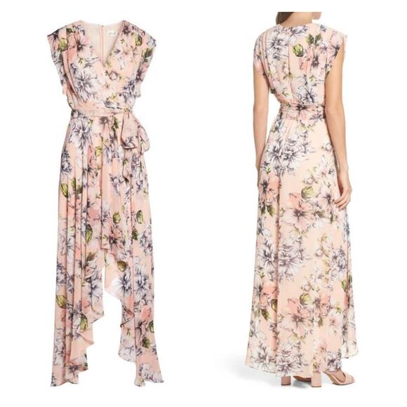 Eliza J Womens Blush Pink Romantic Floral Cascading Ruffle High-Low Hem Dress 2 - Picture 2 of 16